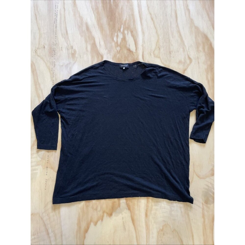 Eskandar Tunic Top Womens One Size Black Linen Tee